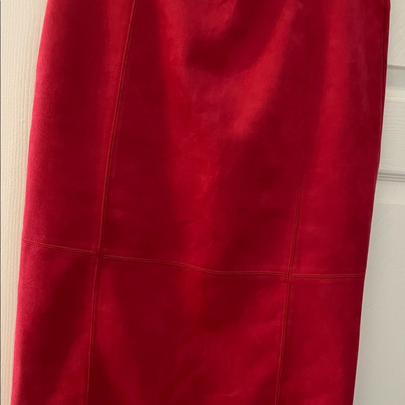 Red Stretch Faux Suede skirt.  Polyester/spandex Material. - Picture 2 of 3